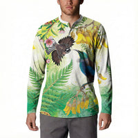 New Zealand Maori Mahuru Button Sweatshirt Tui With Pikawakawa Spring Colors LT7 - Polynesian Pride