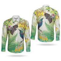 New Zealand Maori Mahuru Couples Matching Off Shoulder Short Dress and Long Sleeve Button Shirt Tui With Pikawakawa Spring Colors LT7 - Polynesian Pride
