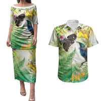 New Zealand Maori Mahuru Couples Matching Puletasi and Hawaiian Shirt Tui With Pikawakawa Spring Colors LT7 Multicolor - Polynesian Pride