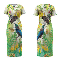 New Zealand Maori Mahuru Couples Matching Short Sleeve Bodycon Dress and Hawaiian Shirt Tui With Pikawakawa Spring Colors LT7 - Polynesian Pride
