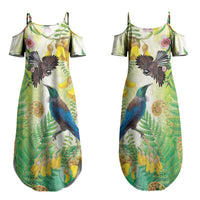 New Zealand Maori Mahuru Couples Matching Summer Maxi Dress and Long Sleeve Button Shirt Tui With Pikawakawa Spring Colors LT7 - Polynesian Pride