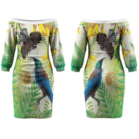 New Zealand Maori Mahuru Family Matching Off The Shoulder Long Sleeve Dress and Hawaiian Shirt Tui With Pikawakawa Spring Colors LT7 Mom's Dress Multicolor - Polynesian Pride