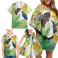 New Zealand Maori Mahuru Family Matching Off Shoulder Short Dress and Hawaiian Shirt Tui With Pikawakawa Spring Colors LT7 - Polynesian Pride