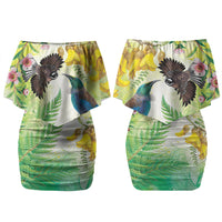 New Zealand Maori Mahuru Family Matching Off Shoulder Short Dress and Hawaiian Shirt Tui With Pikawakawa Spring Colors LT7 Mom's Dress Multicolor - Polynesian Pride