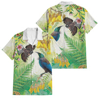 New Zealand Maori Mahuru Family Matching Off Shoulder Short Dress and Hawaiian Shirt Tui With Pikawakawa Spring Colors LT7 Dad's Shirt - Short Sleeve Multicolor - Polynesian Pride