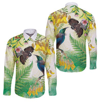 New Zealand Maori Mahuru Family Matching Off Shoulder Short Dress and Hawaiian Shirt Tui With Pikawakawa Spring Colors LT7 Dad's Shirt - Long Sleeve Multicolor - Polynesian Pride