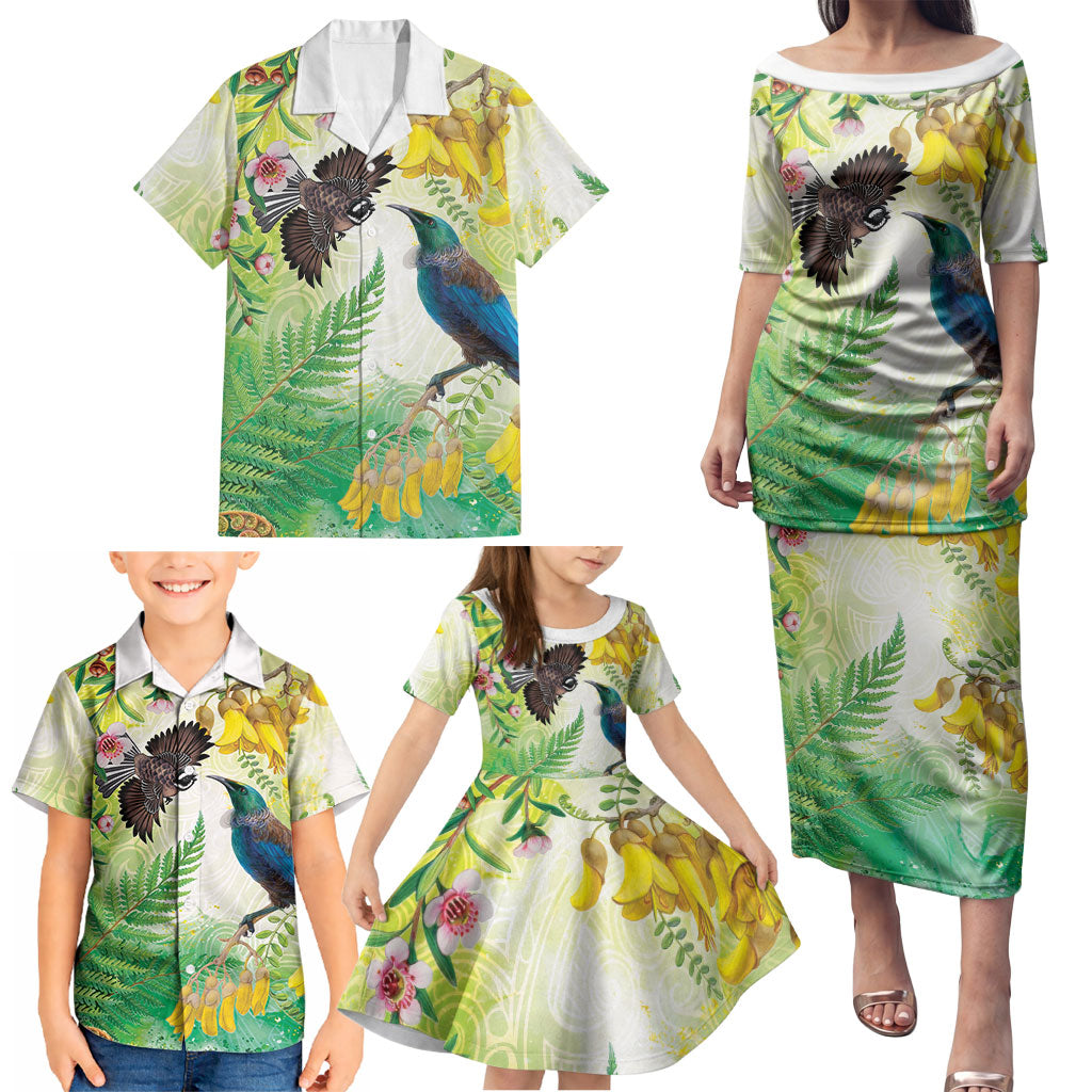 New Zealand Maori Mahuru Family Matching Puletasi and Hawaiian Shirt Tui With Pikawakawa Spring Colors LT7 - Polynesian Pride