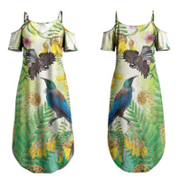 New Zealand Maori Mahuru Family Matching Summer Maxi Dress and Hawaiian Shirt Tui With Pikawakawa Spring Colors LT7 Mom's Dress Multicolor - Polynesian Pride