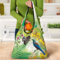 New Zealand Maori Mahuru Grocery Bag Tui With Pikawakawa Spring Colors LT7 - Polynesian Pride