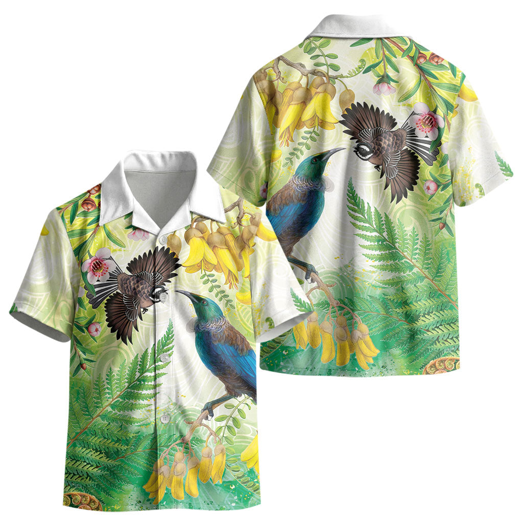 New Zealand Maori Mahuru Kid Hawaiian Shirt Tui With Pikawakawa Spring Colors LT7 - Polynesian Pride