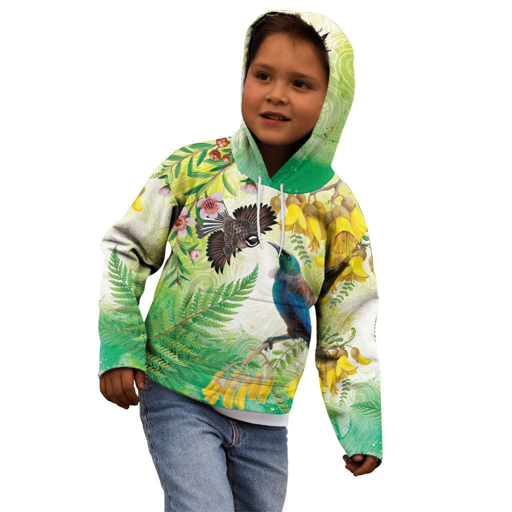 New Zealand Maori Mahuru Kid Hoodie Tui With Pikawakawa Spring Colors LT7 - Polynesian Pride