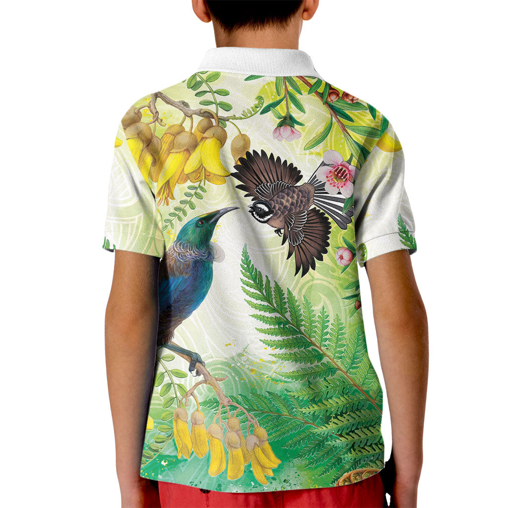 New Zealand Maori Mahuru Kid Polo Shirt Tui With Pikawakawa Spring Colors LT7 - Polynesian Pride