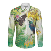 New Zealand Maori Mahuru Long Sleeve Button Shirt Tui With Pikawakawa Spring Colors LT7 Unisex Multicolor - Polynesian Pride