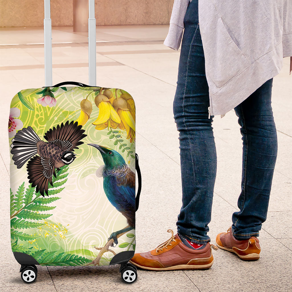 New Zealand Maori Mahuru Luggage Cover Tui With Pikawakawa Spring Colors LT7 Multicolor - Polynesian Pride
