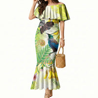 New Zealand Maori Mahuru Mermaid Dress Tui With Pikawakawa Spring Colors LT7 Women Multicolor - Polynesian Pride