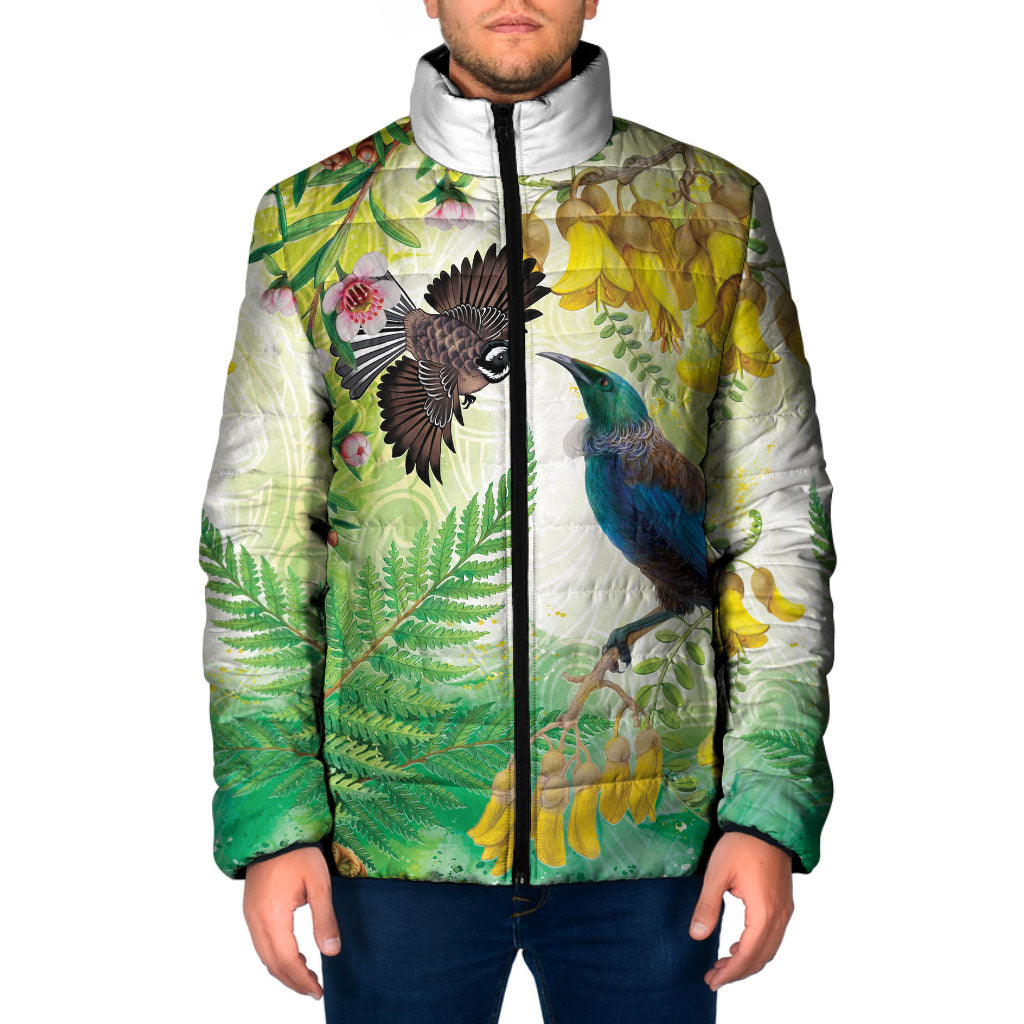 New Zealand Maori Mahuru Padded Jacket Tui With Pikawakawa Spring Colors LT7 Men Multicolor - Polynesian Pride
