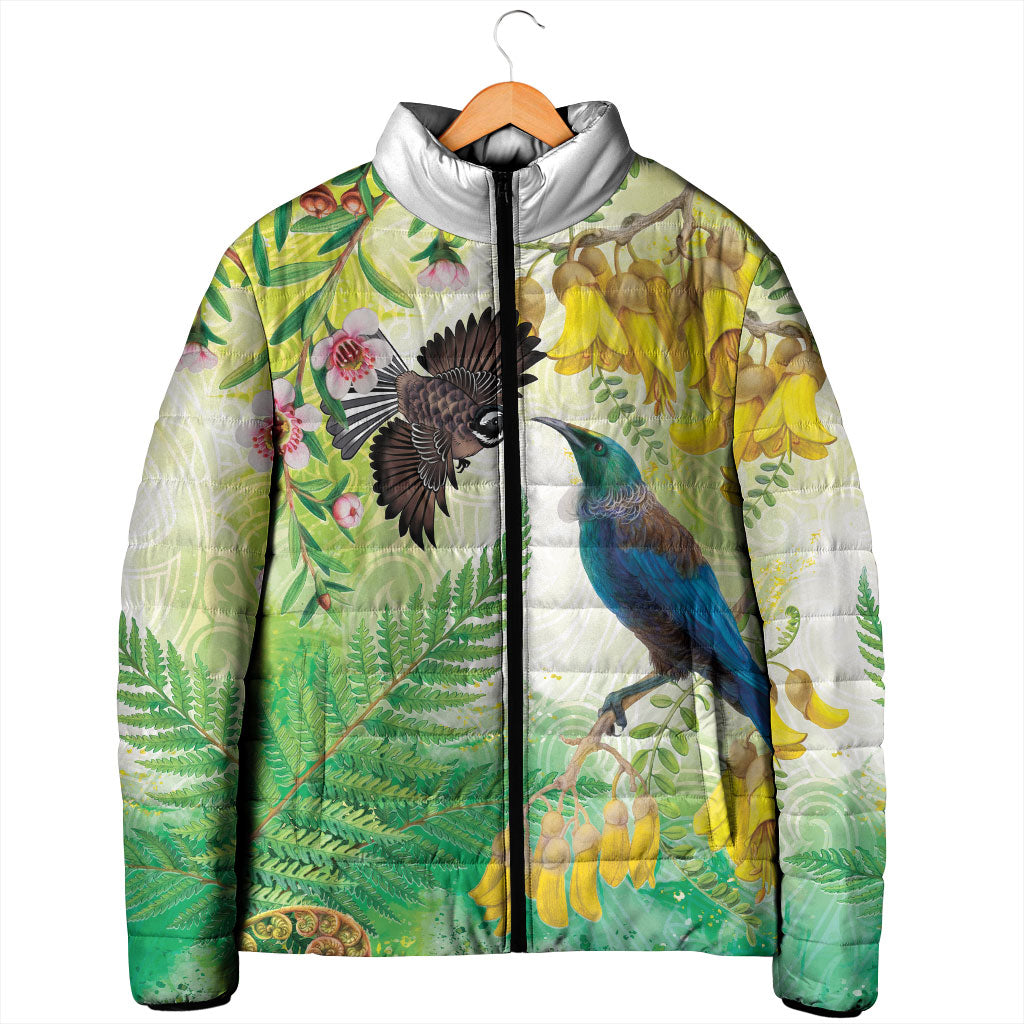 New Zealand Maori Mahuru Padded Jacket Tui With Pikawakawa Spring Colors LT7 - Polynesian Pride