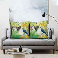 New Zealand Maori Mahuru Pillow Cover Tui With Pikawakawa Spring Colors LT7 - Polynesian Pride