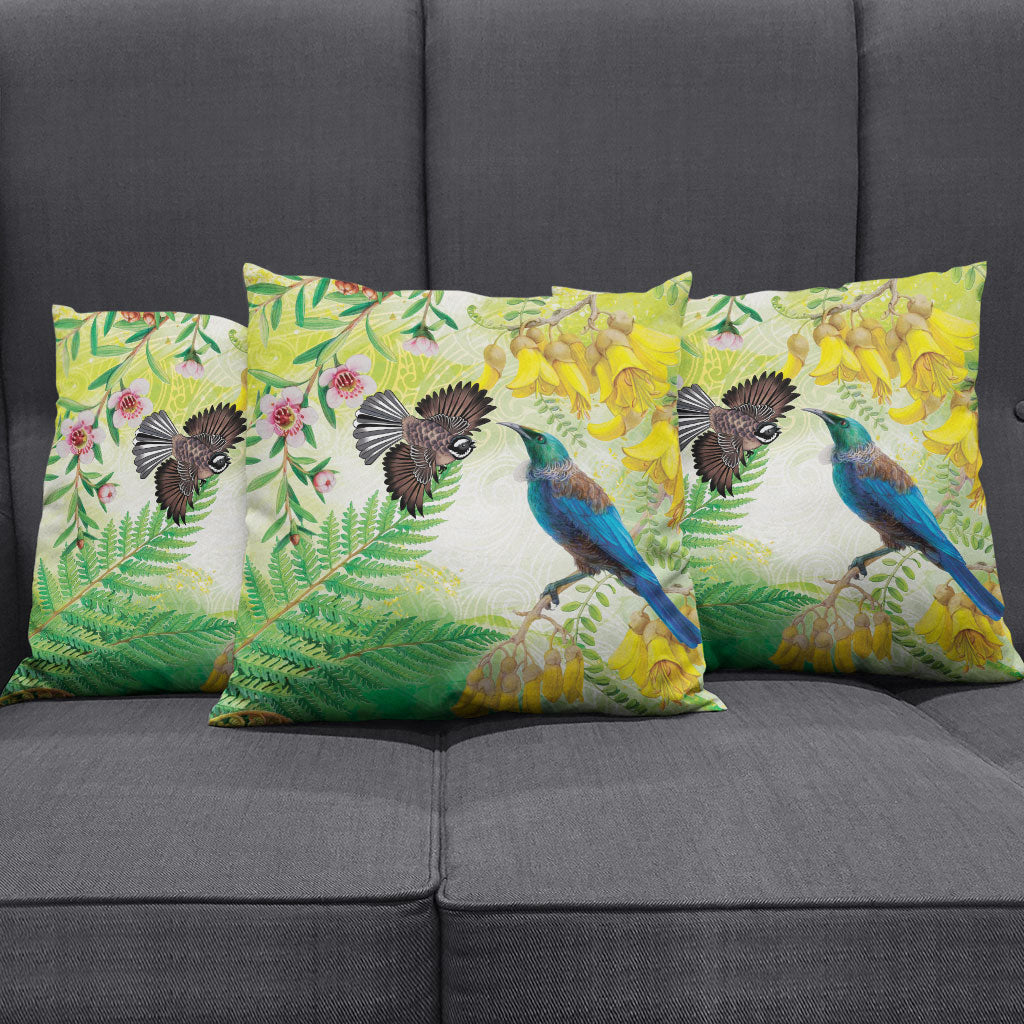 New Zealand Maori Mahuru Pillow Cover Tui With Pikawakawa Spring Colors LT7 - Polynesian Pride