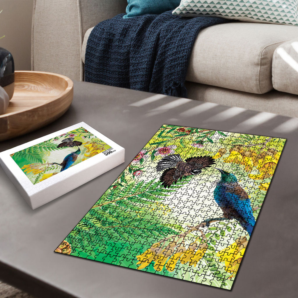 New Zealand Maori Mahuru Puzzle Tui With Pikawakawa Spring Colors LT7 - Polynesian Pride