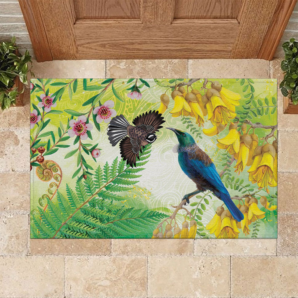 New Zealand Maori Mahuru Rubber Doormat Tui With Pikawakawa Spring Colors LT7 Multicolor - Polynesian Pride