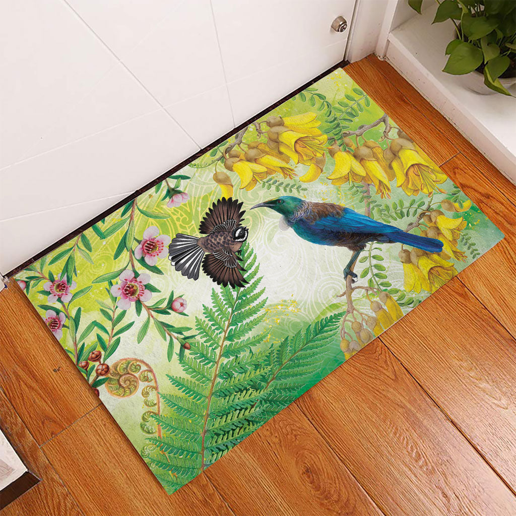 New Zealand Maori Mahuru Rubber Doormat Tui With Pikawakawa Spring Colors LT7 - Polynesian Pride