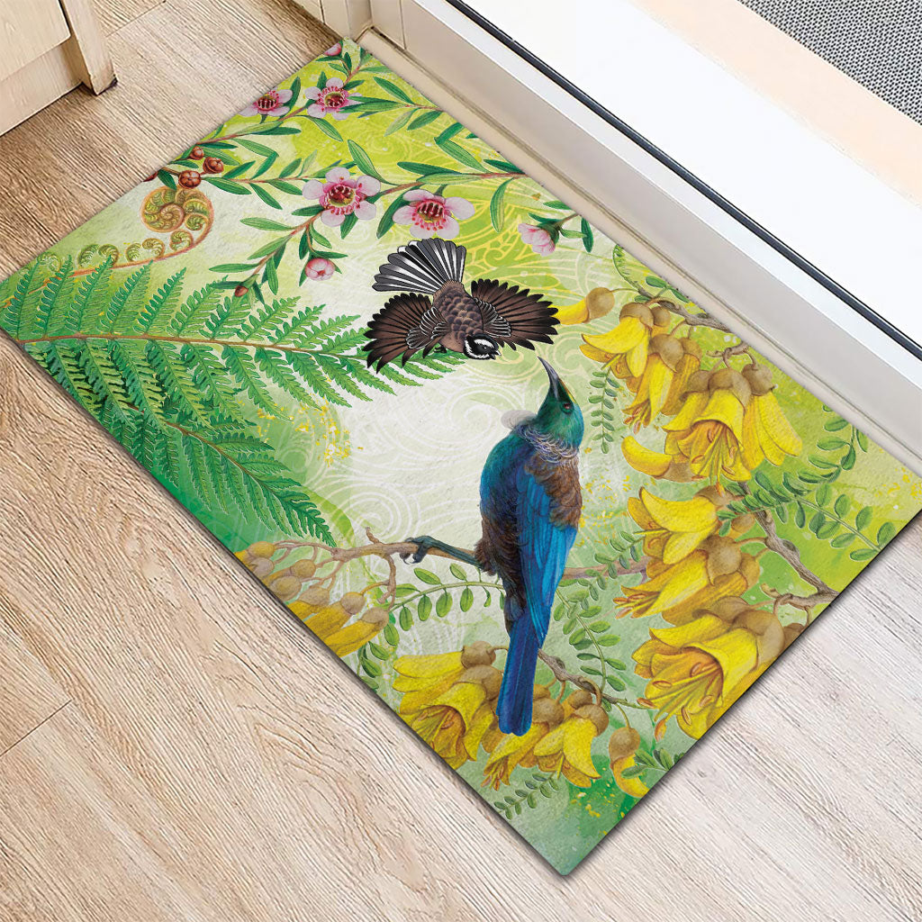 New Zealand Maori Mahuru Rubber Doormat Tui With Pikawakawa Spring Colors LT7 - Polynesian Pride