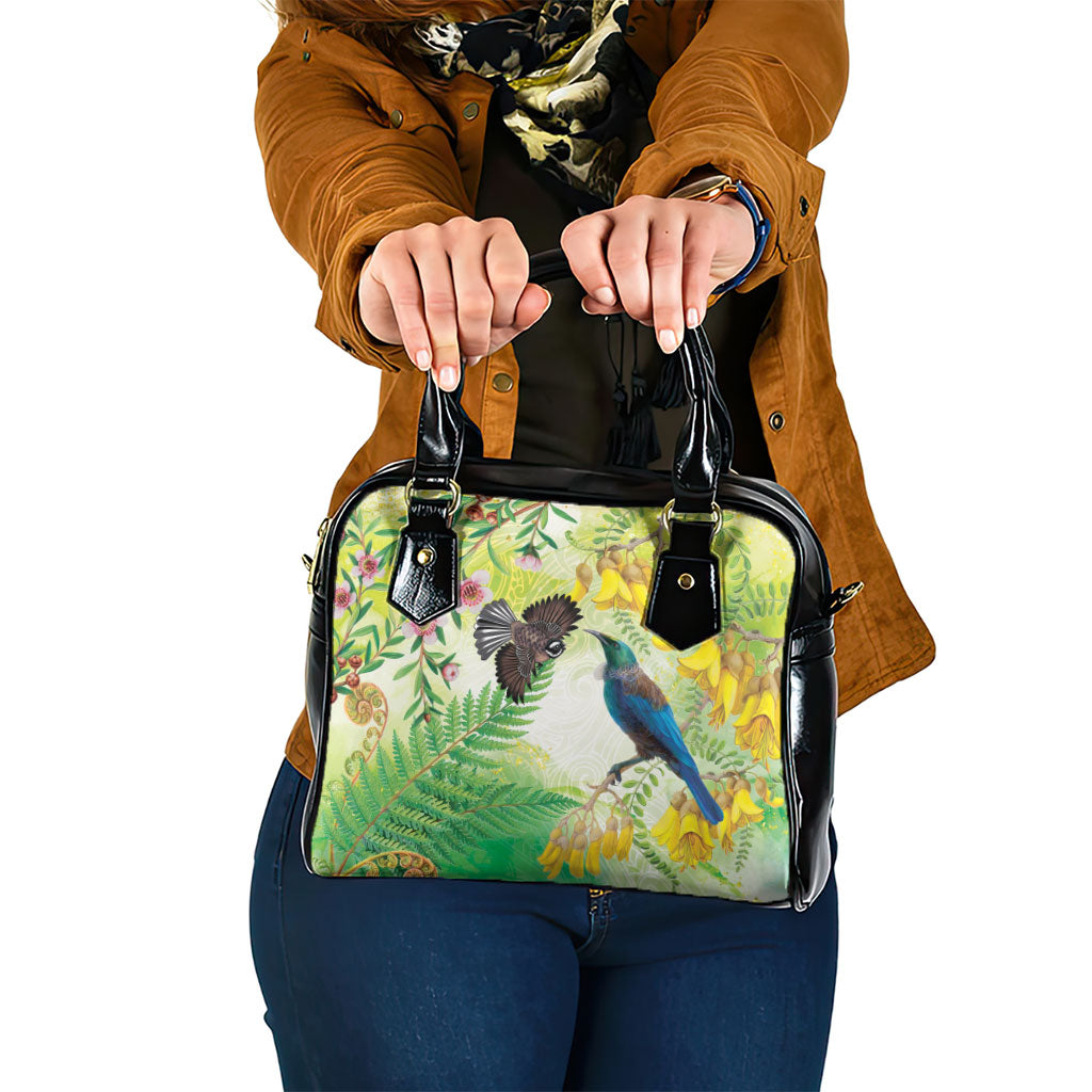 New Zealand Maori Mahuru Shoulder Handbag Tui With Pikawakawa Spring Colors LT7 One Size Multicolor - Polynesian Pride