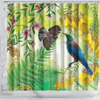 New Zealand Maori Mahuru Shower Curtain Tui With Pikawakawa Spring Colors LT7 - Polynesian Pride