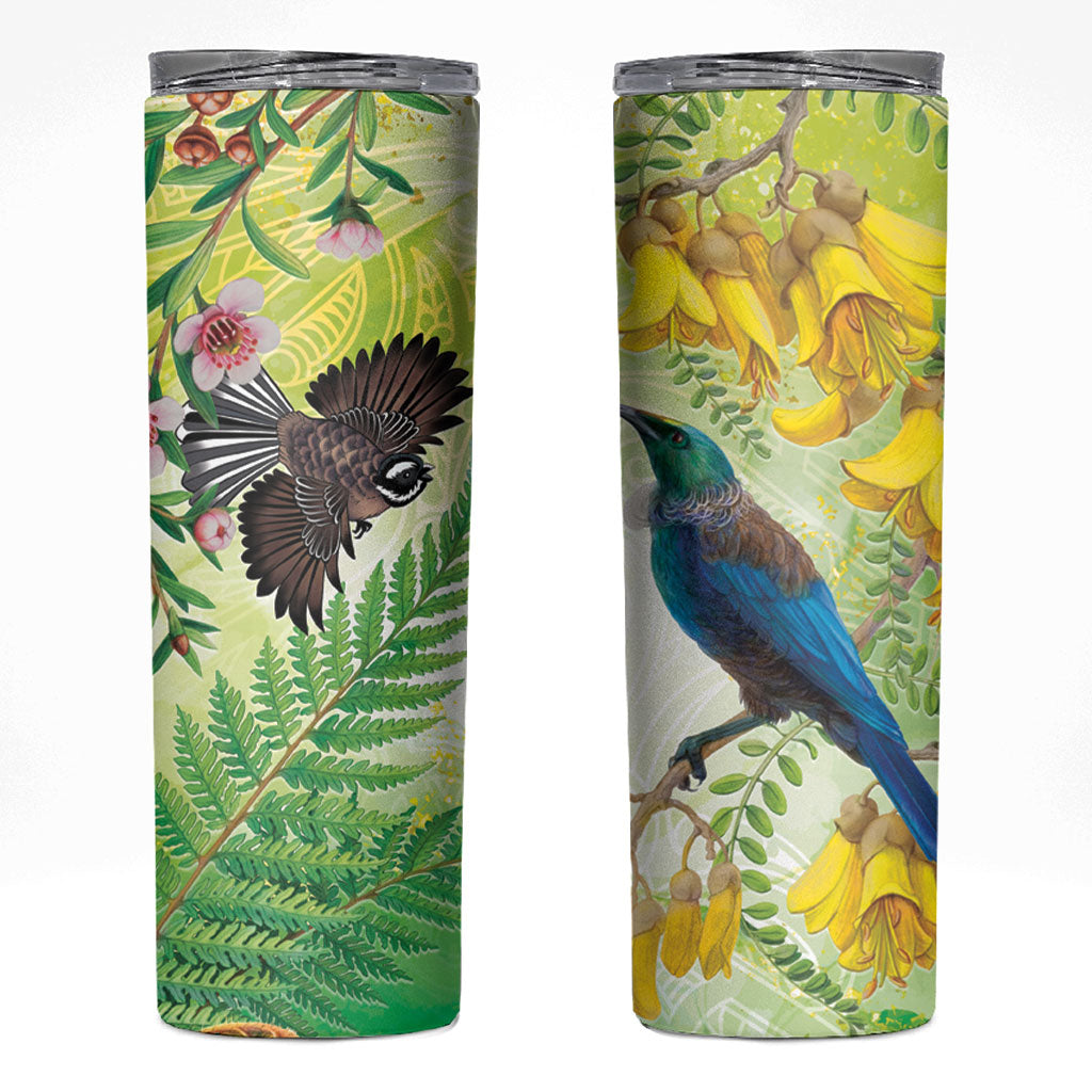 New Zealand Maori Mahuru Skinny Tumbler Tui With Pikawakawa Spring Colors LT7 Multicolor - Polynesian Pride