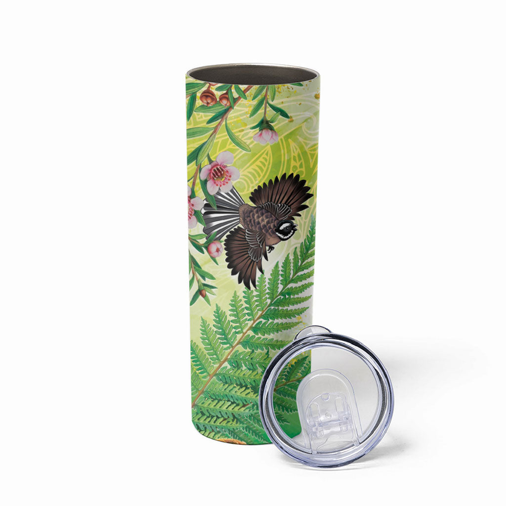 New Zealand Maori Mahuru Skinny Tumbler Tui With Pikawakawa Spring Colors LT7 - Polynesian Pride