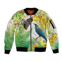 New Zealand Maori Mahuru Sleeve Zip Bomber Jacket Tui With Pikawakawa Spring Colors LT7 Unisex Multicolor - Polynesian Pride