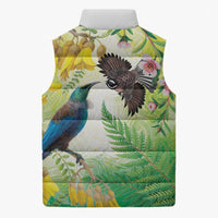 New Zealand Maori Mahuru Sleeveless Puffer Jacket Tui With Pikawakawa Spring Colors LT7 - Polynesian Pride
