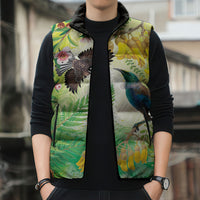 New Zealand Maori Mahuru Sleeveless Puffer Jacket Tui With Pikawakawa Spring Colors LT7 - Polynesian Pride