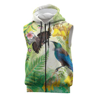 New Zealand Maori Mahuru Sleeveless Zip Hoodie Tui With Pikawakawa Spring Colors LT7 Multicolor - Polynesian Pride