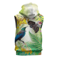 New Zealand Maori Mahuru Sleeveless Zip Hoodie Tui With Pikawakawa Spring Colors LT7 - Polynesian Pride