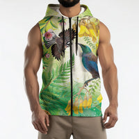 New Zealand Maori Mahuru Sleeveless Zip Hoodie Tui With Pikawakawa Spring Colors LT7 - Polynesian Pride