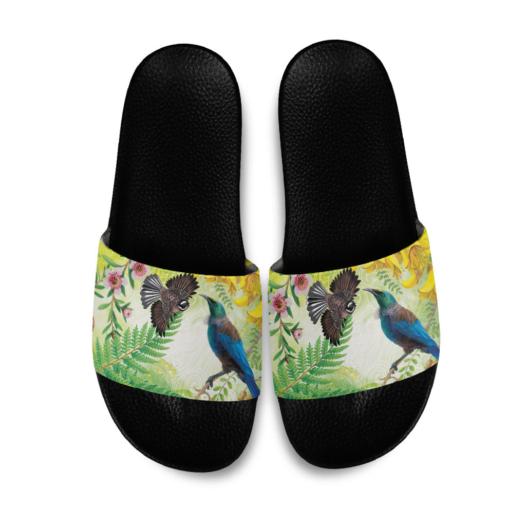 New Zealand Maori Mahuru Slide Sandals Tui With Pikawakawa Spring Colors LT7 Multicolor - Polynesian Pride
