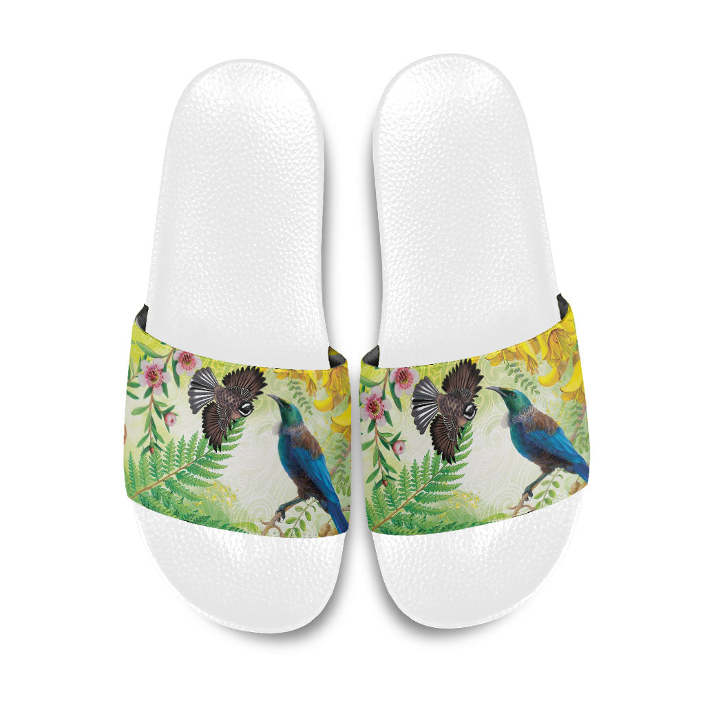 New Zealand Maori Mahuru Slide Sandals Tui With Pikawakawa Spring Colors LT7 Multicolor - Polynesian Pride