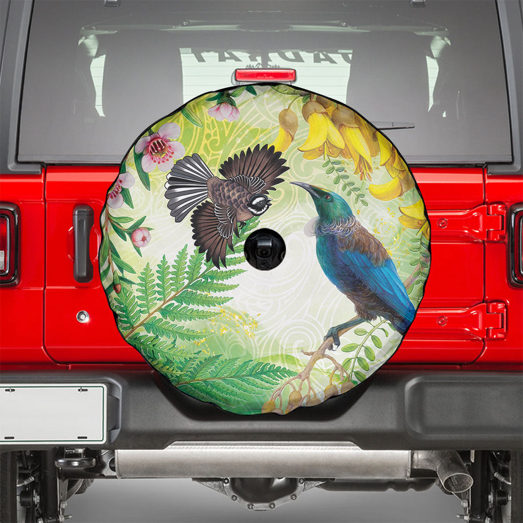 New Zealand Maori Mahuru Spare Tire Cover Tui With Pikawakawa Spring Colors LT7 - Polynesian Pride