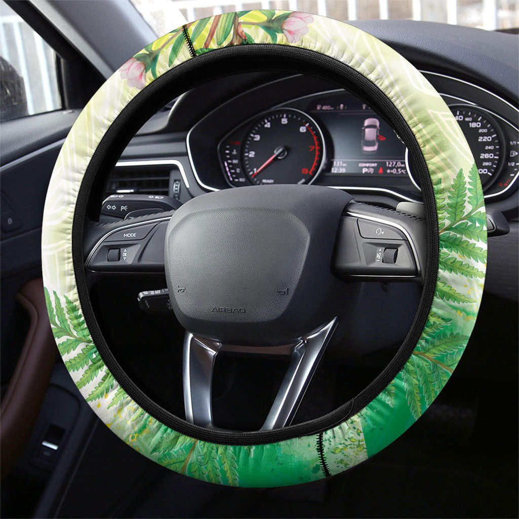 New Zealand Maori Mahuru Steering Wheel Cover Tui With Pikawakawa Spring Colors LT7 - Polynesian Pride