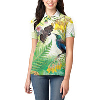 New Zealand Maori Mahuru Women Polo Shirt Tui With Pikawakawa Spring Colors LT7 - Polynesian Pride