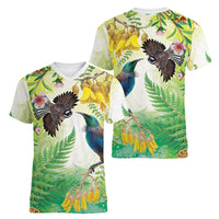 New Zealand Maori Mahuru Women V-Neck T-Shirt Tui With Pikawakawa Spring Colors LT7 - Polynesian Pride