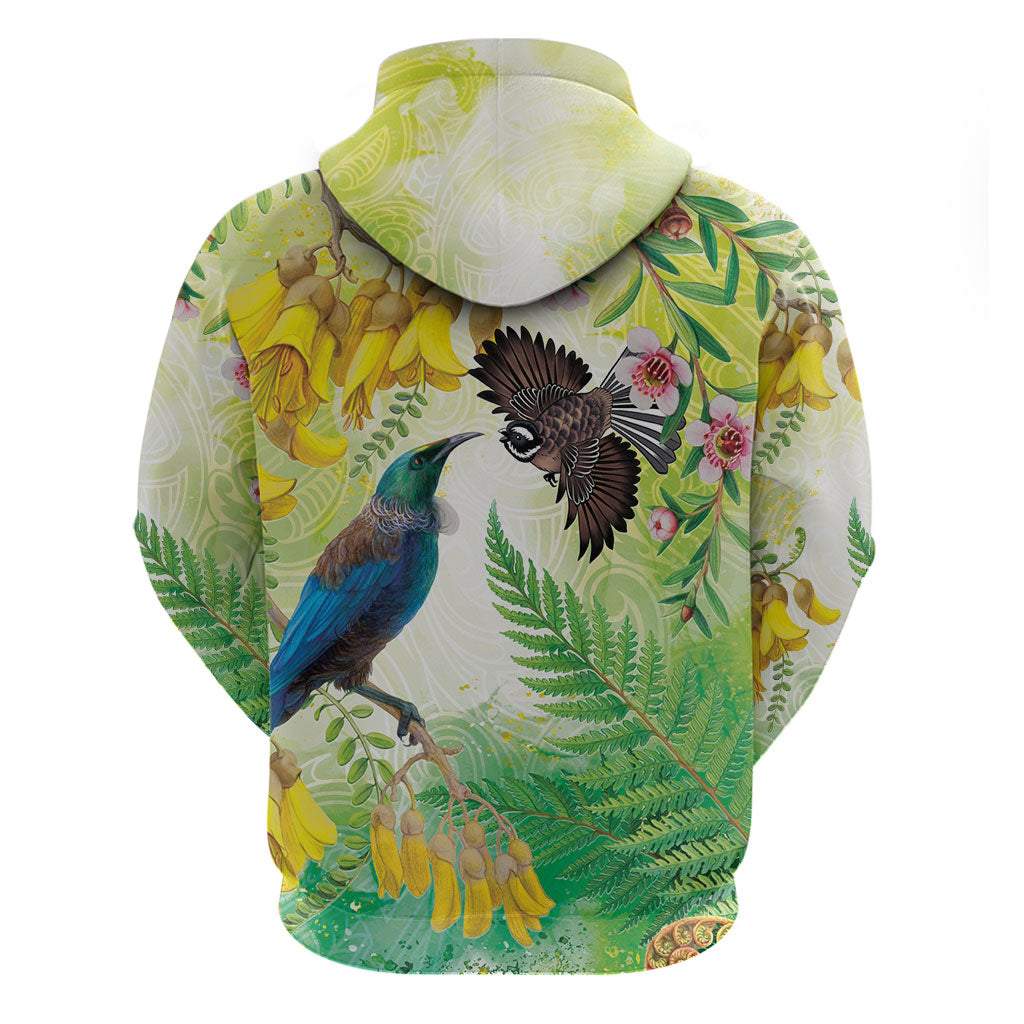 New Zealand Maori Mahuru Zip Hoodie Tui With Pikawakawa Spring Colors LT7 - Polynesian Pride
