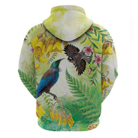 New Zealand Maori Mahuru Zip Hoodie Tui With Pikawakawa Spring Colors LT7 - Polynesian Pride