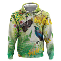 New Zealand Maori Mahuru Zip Hoodie Tui With Pikawakawa Spring Colors LT7 Pullover Hoodie Multicolor - Polynesian Pride