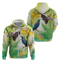 New Zealand Maori Mahuru Zip Hoodie Tui With Pikawakawa Spring Colors LT7 - Polynesian Pride