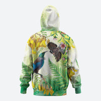 New Zealand Maori Mahuru Zip Hoodie Tui With Pikawakawa Spring Colors LT7 - Polynesian Pride