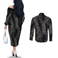 Hawaii Plumeria Lei Couples Matching Off The Shoulder Long Sleeve Dress and Long Sleeve Button Shirt Aloha Festive Vibe