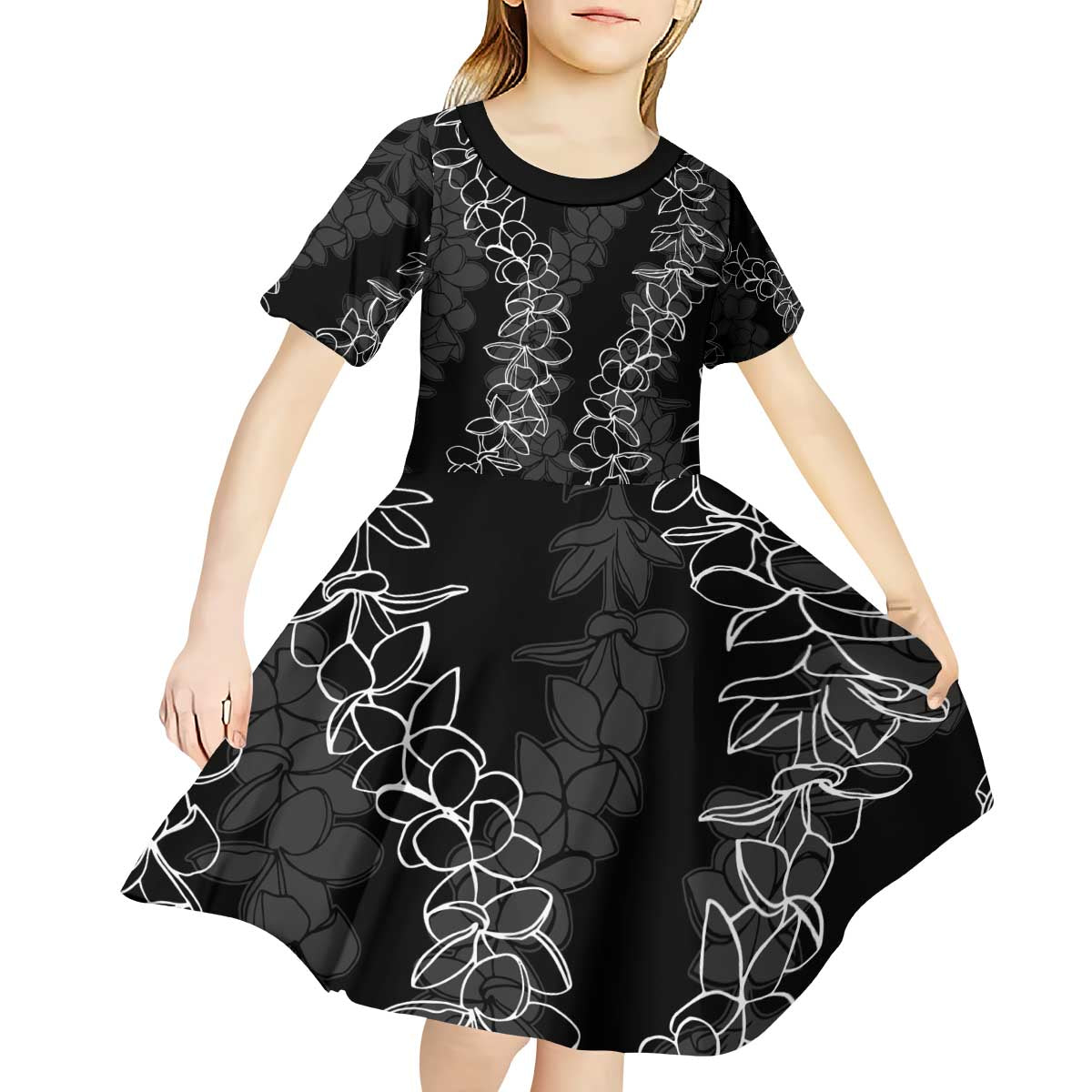 Hawaii Plumeria Lei Kid Short Sleeve Dress Aloha Festive Vibe